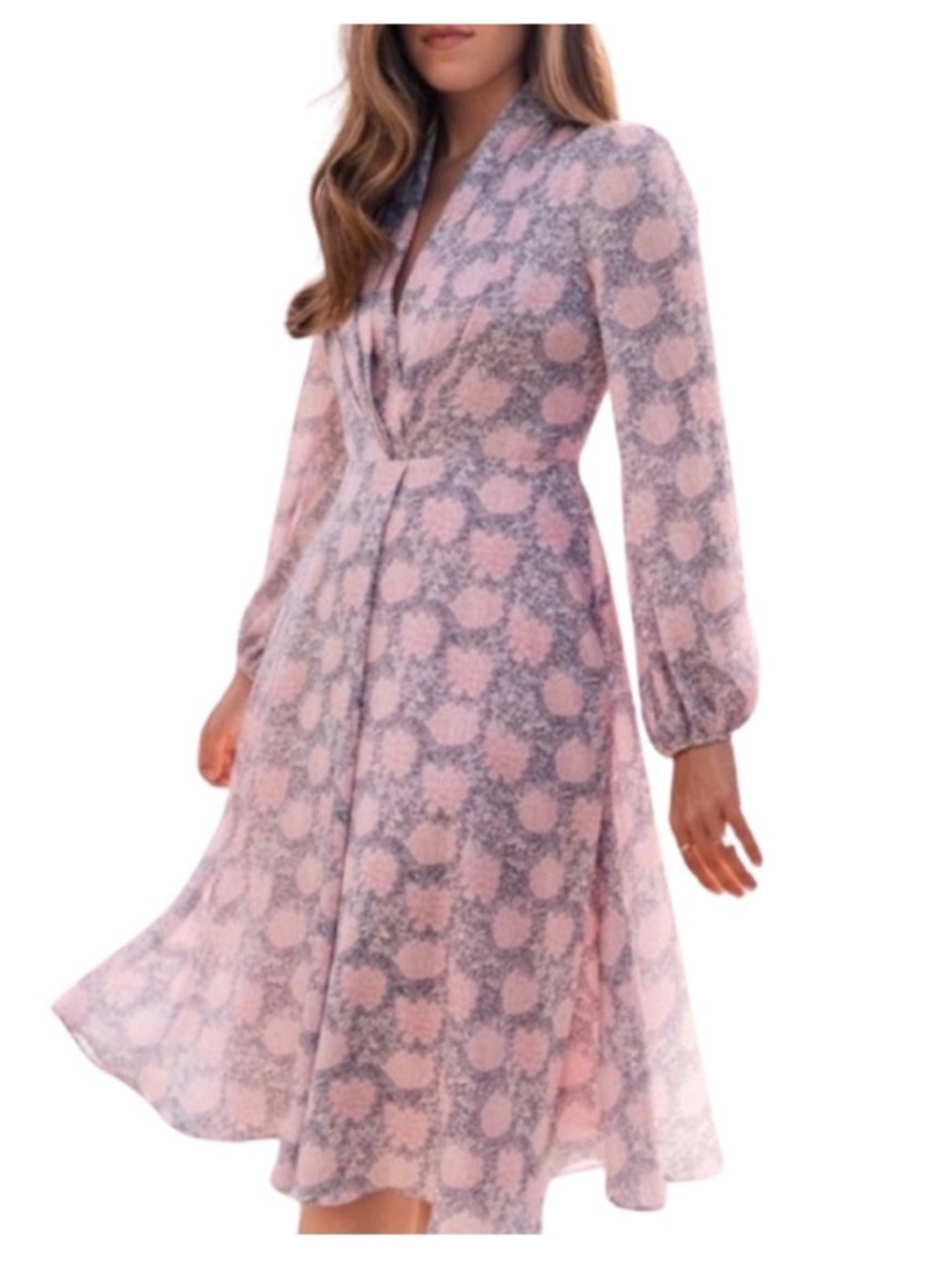 Gal Meets Glam Lizzie Pink and Navy Floral V-Neck Midi Dress from Nordstrom
